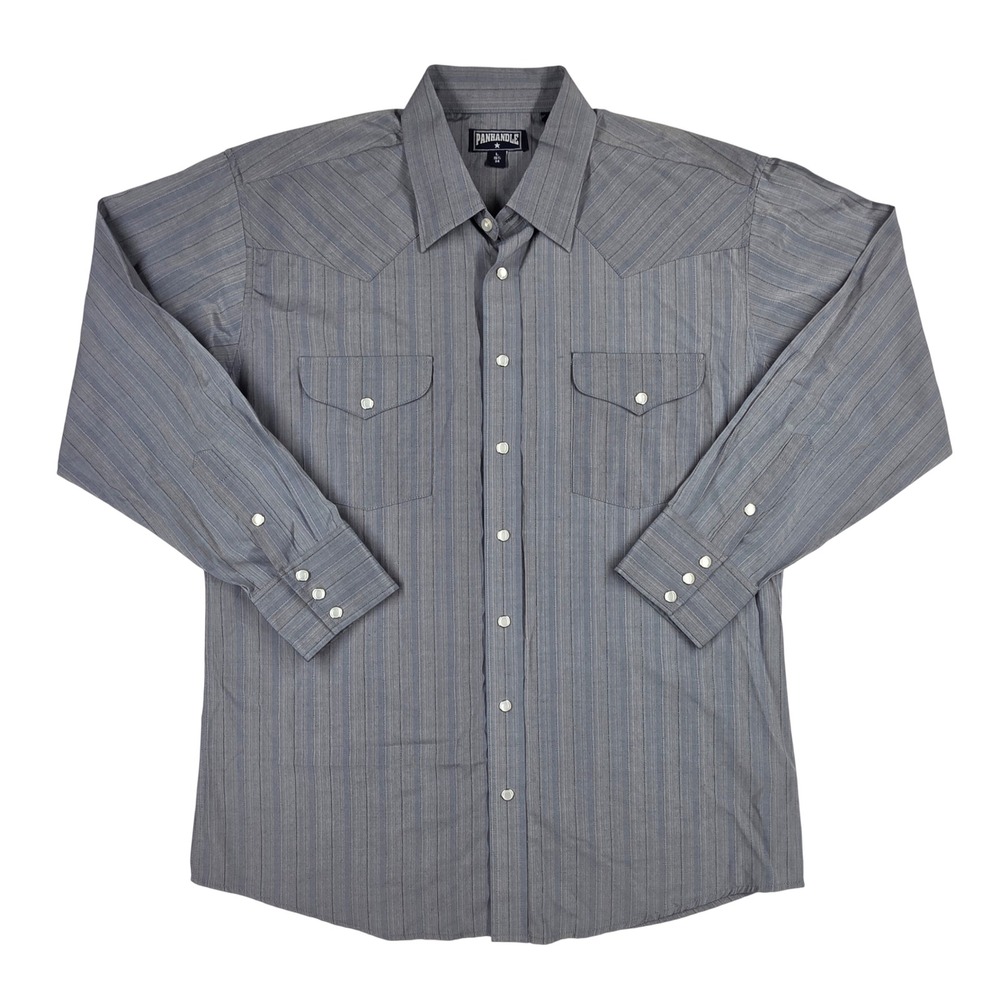 Panhandle Mens Western Snap Shirt Indigo Blue Pinstripe Long Sleeve 30S9026 L